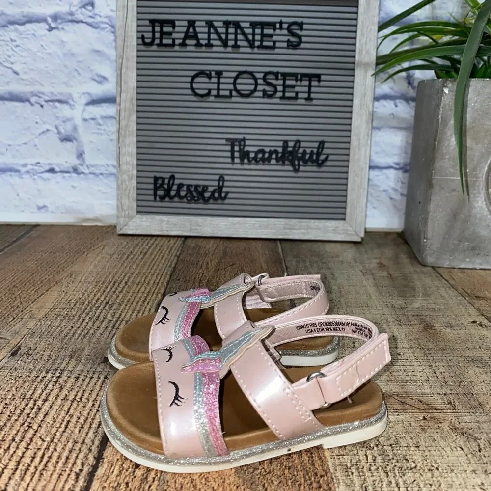 💜 Wonder Nation Infant Girls' Unicorn Sandals Size 4 Pink